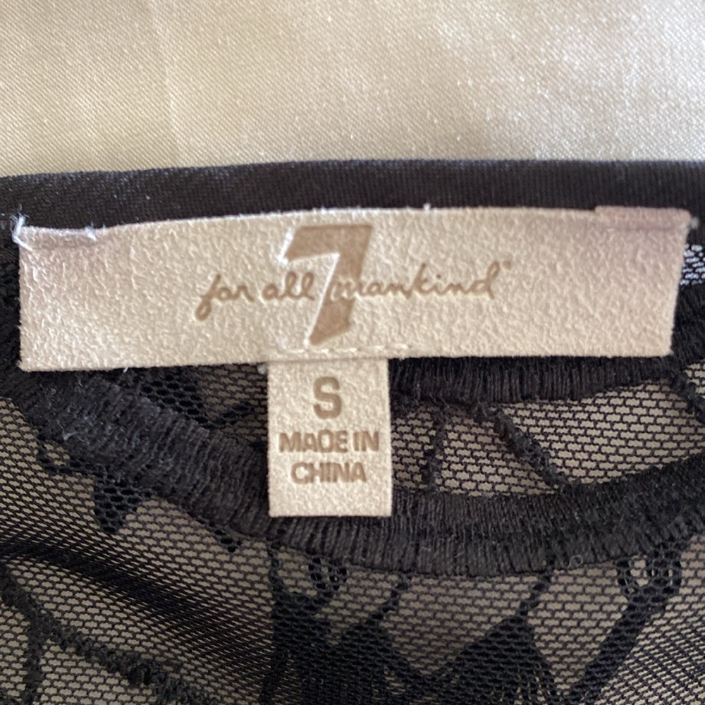 7 For All Mankind Scallop Lace Fringe Short Sleeve Top - Black - Small - Picture 5 of 5